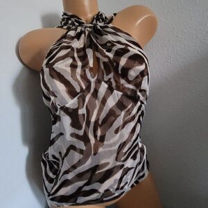 Brown and Cream Bow blouse 534